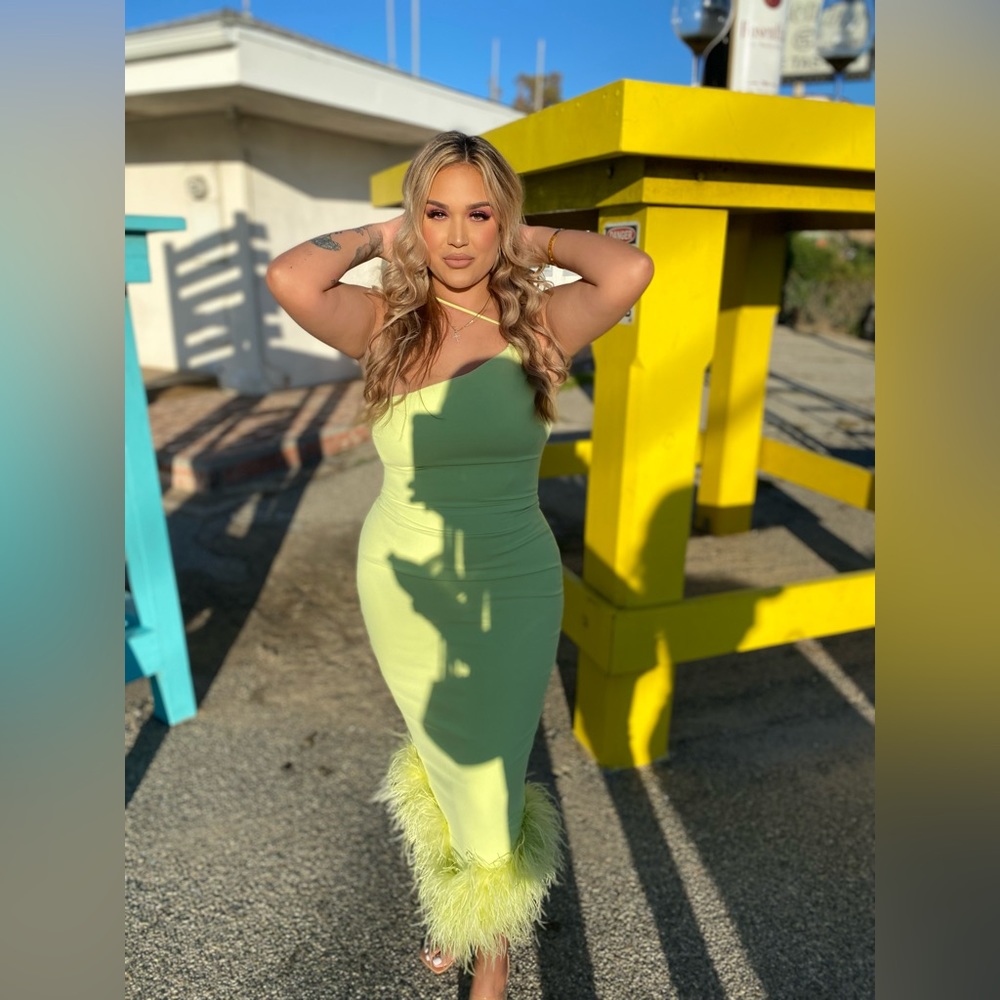 Alessia Lime Green MIDI dress from House of CB London.